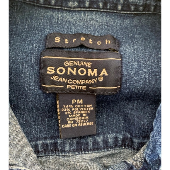 SONOMA Sz PM Stretch Blue Denim Button Down Shirt - Picture 7 of 7